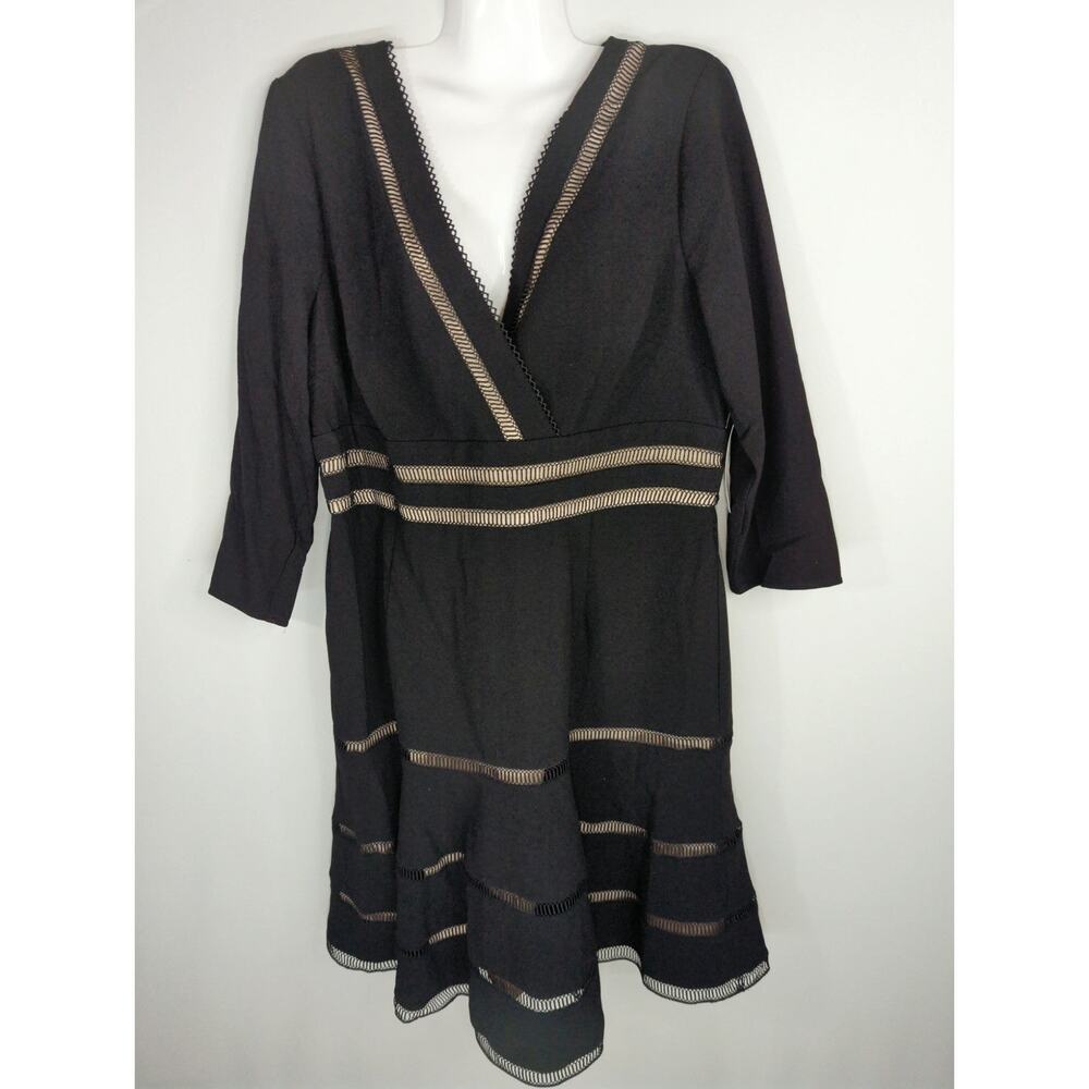 Shani Lattice Trimmed Fit & Flare Dress Black Beige Womens Size 16 NWT Whimsical